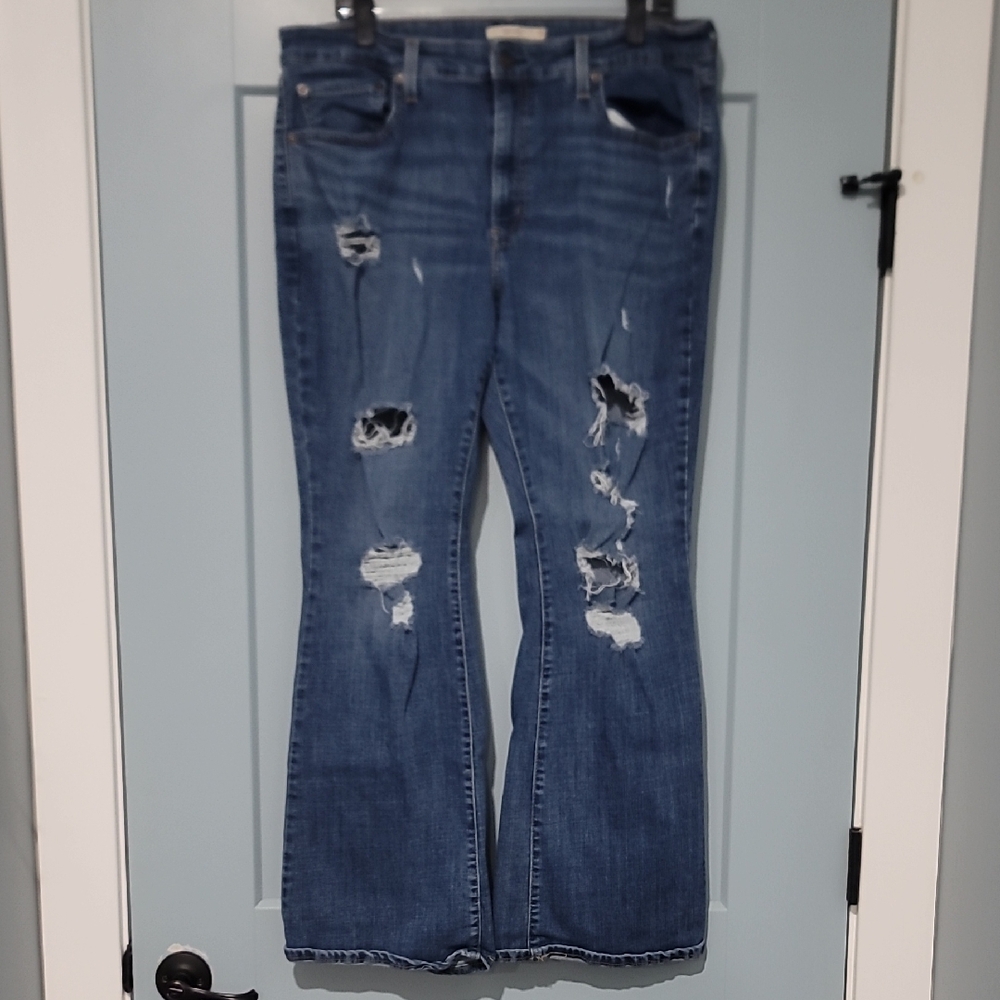 Levi's Blue Distressed Wide Leg Jeans